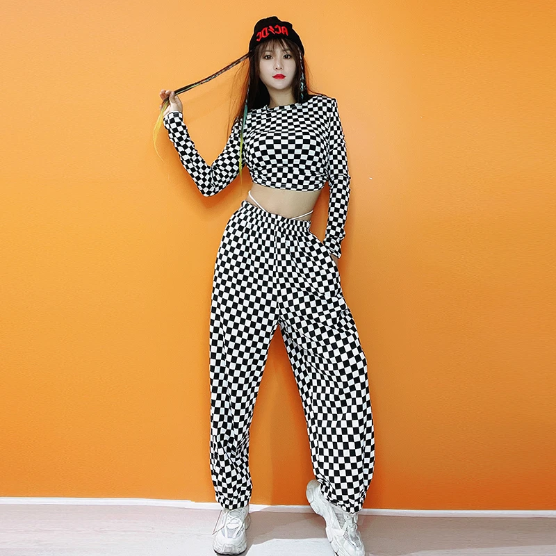 美式露脐爵士跳舞穿搭jazz上衣辣妹套装女团演出服装宽松运动裤子