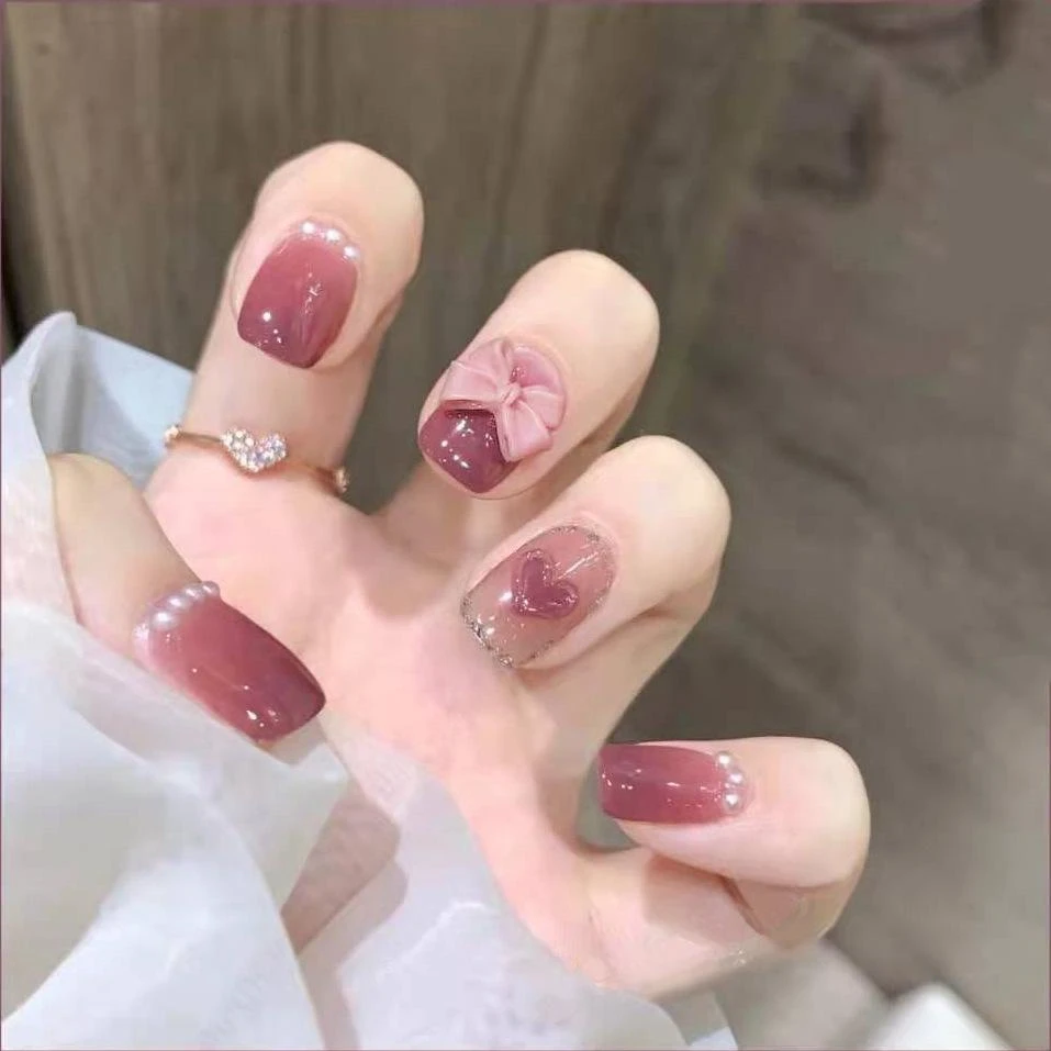 《短款》爱心葡萄籽显白成品穿戴美甲贴片可拆卸271