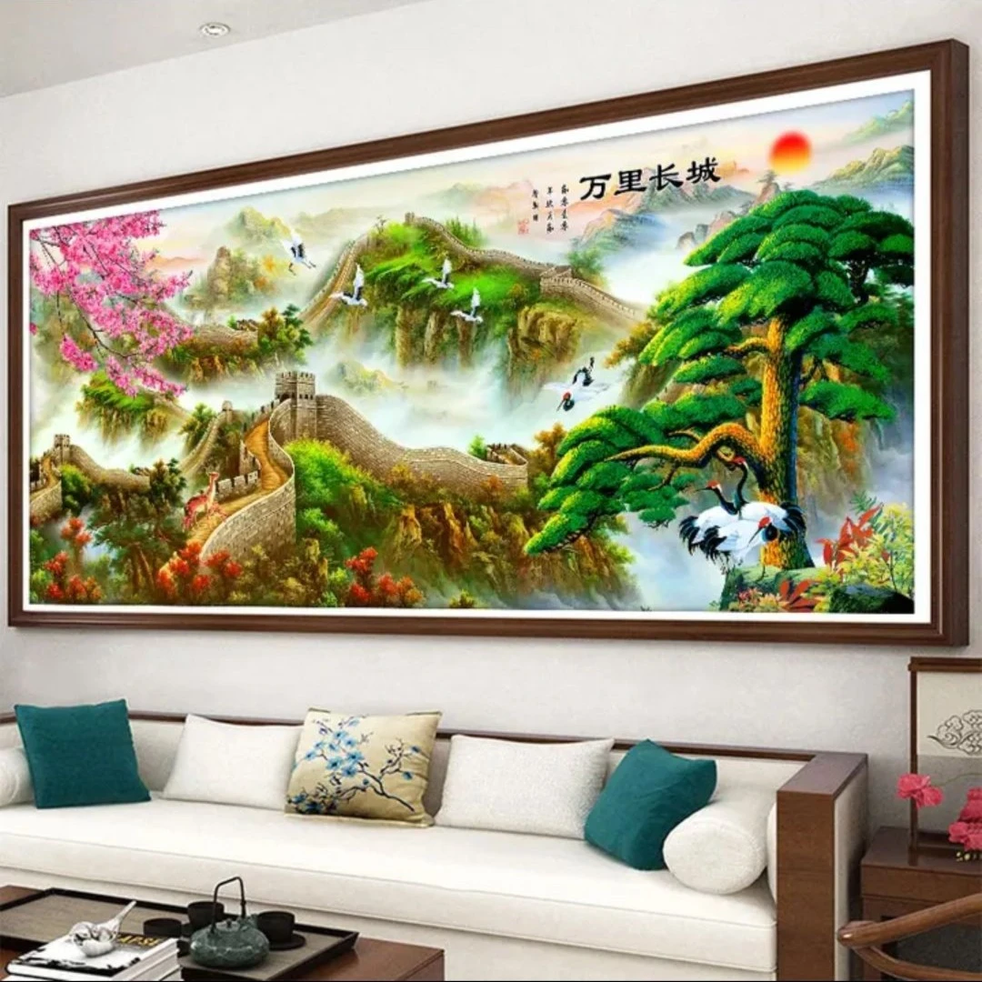 爱阁十字绣 万里长城锦绣山河 大幅 客厅书房手工线绣 中国风棉线