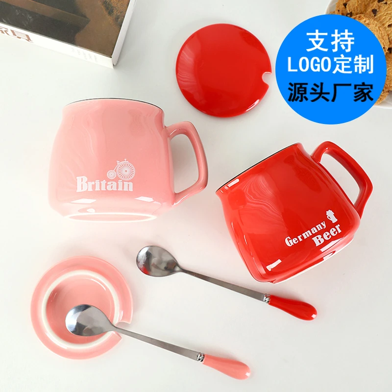 泉劲杯子马克杯带盖勺情侣早餐2025杯牛奶杯家用定制咖啡杯喝水杯