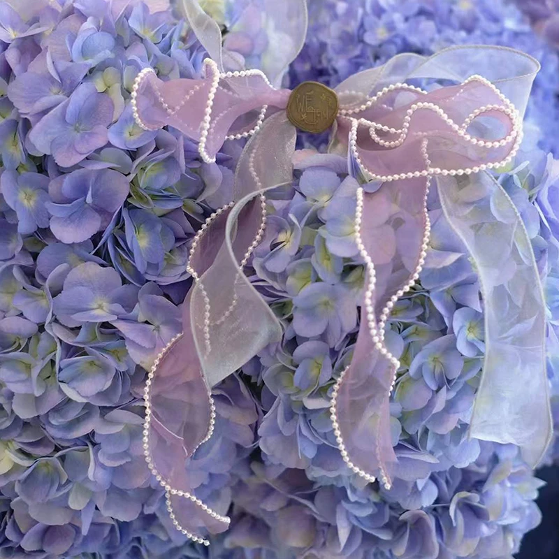 珍珠锁边鱼尾纱带彩虹蝴蝶结包花丝带鲜花花艺花店花束包装用搭配