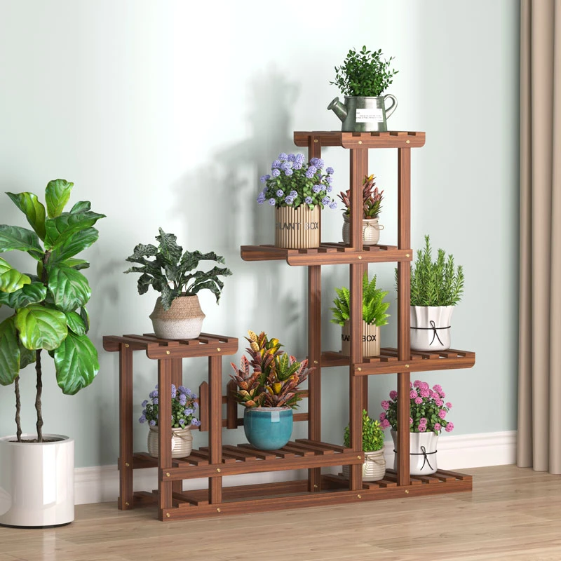 室内外实木质花架子阳台客厅碳化防腐绿萝多肉植物置物架落地多层