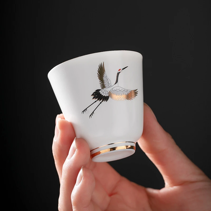 新视觉茶器  国潮风陶瓷品茗杯描金白瓷主人杯家用功夫茶杯茶盏