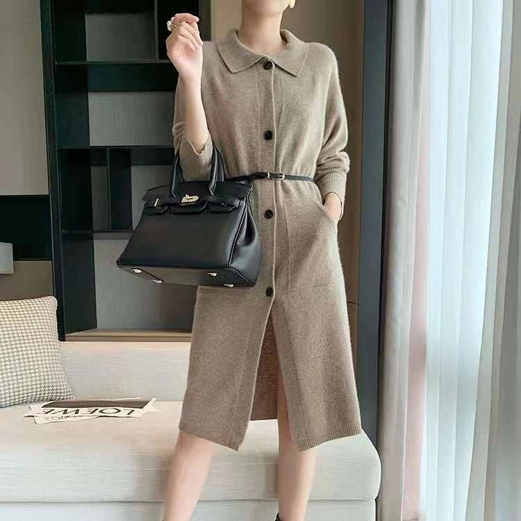 新款 羊绒针织衫翻领长款开衫