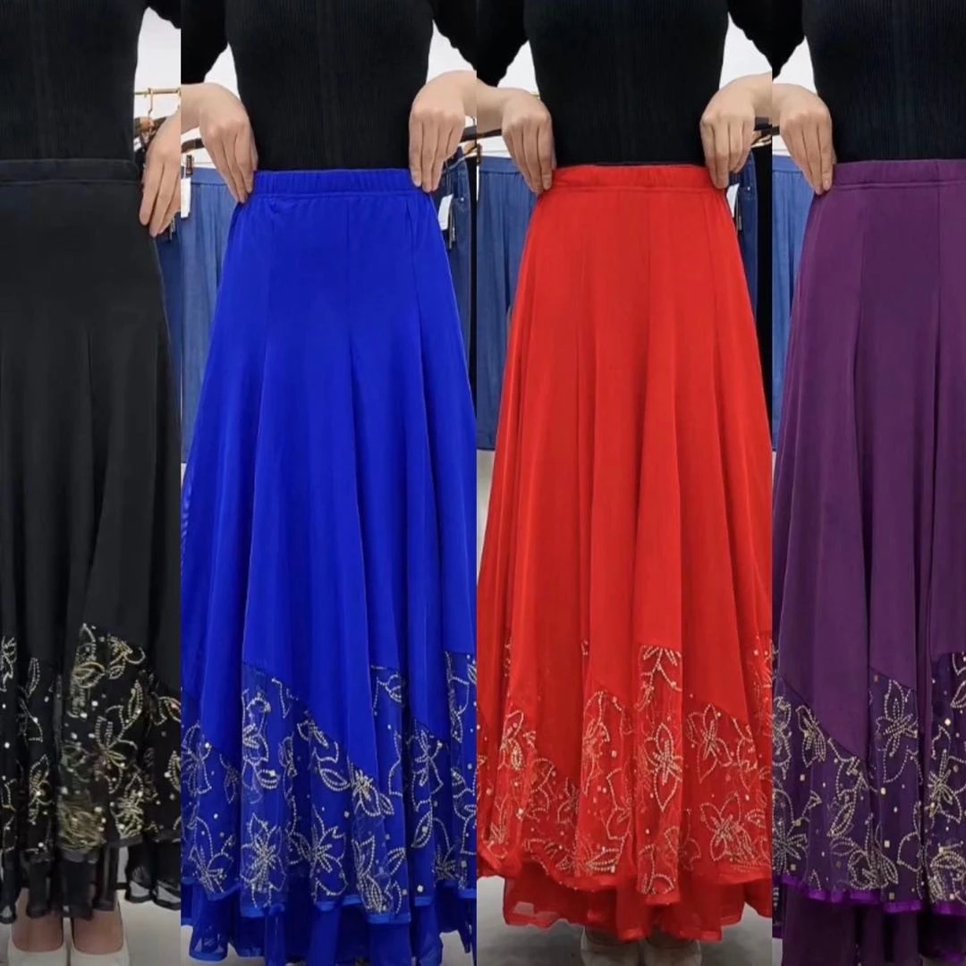 2821#四季时尚亮片拼接舞蹈裙（裙长90厘米左右）