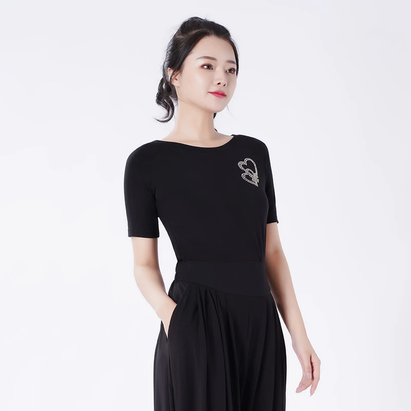 艺尚舞新拉丁舞练习半袖女摩登舞短袖广场舞上衣交谊舞服2045
