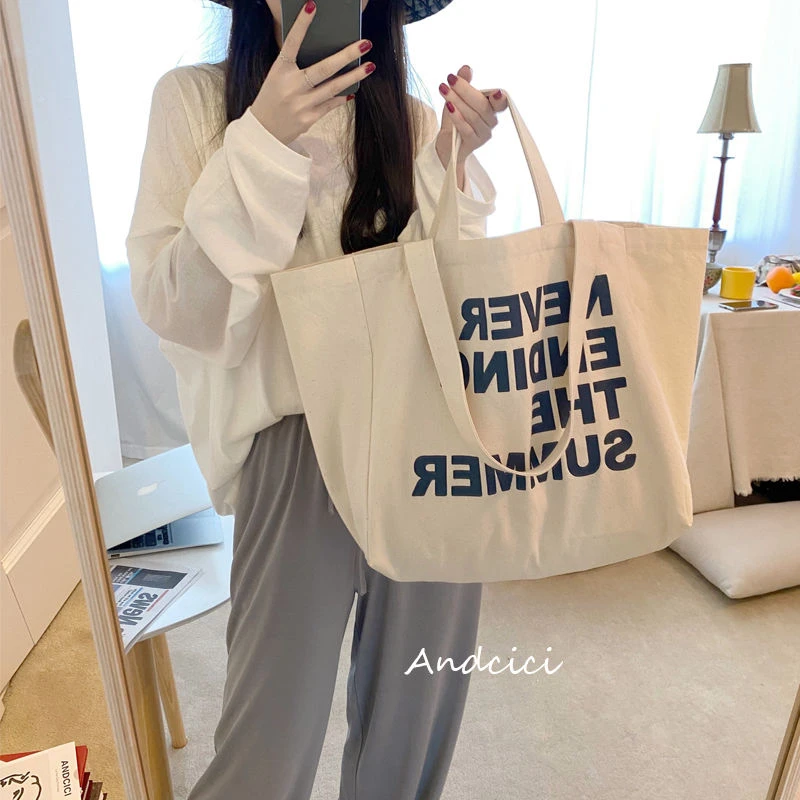 ANDCICI@自制系列~慵懒风~大容量帆布包女单肩包手提通勤包托特包