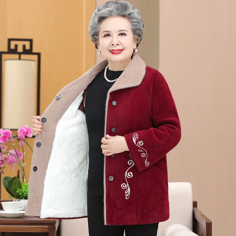 中老年人女装秋冬大衣外套加绒加厚60-70岁80老人妈妈服装奶奶装