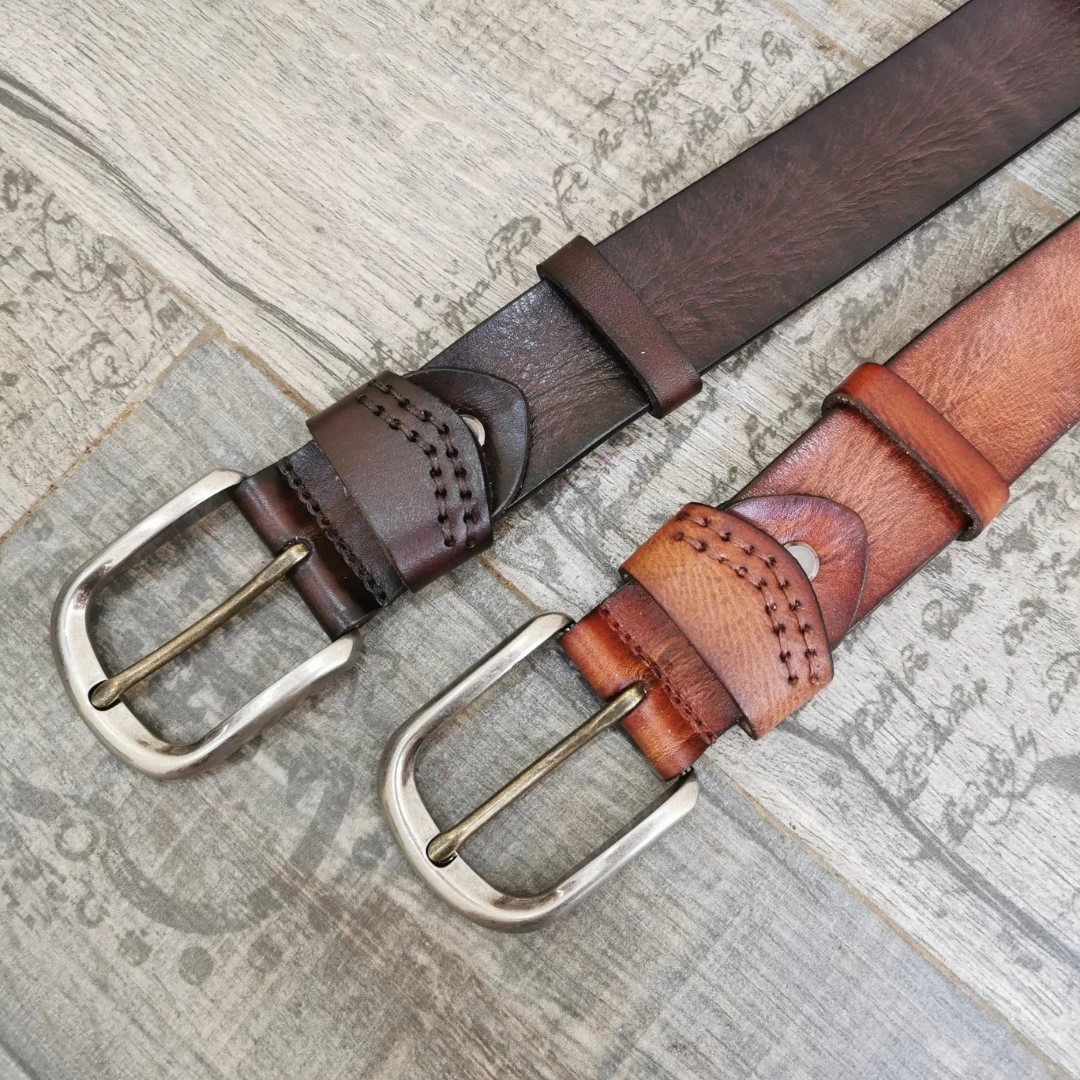 【犀牛工匠X511-1】复古头层牛皮腰带男真皮百搭皮带双色扣头皮带