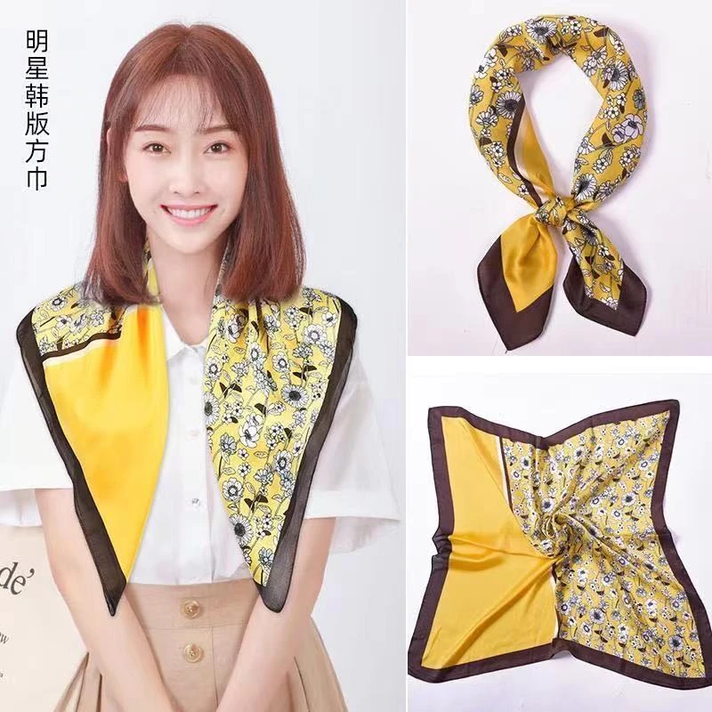 丝巾女春秋明星款韩国小方巾百搭职业纱巾洋气时尚小领巾薄款围巾