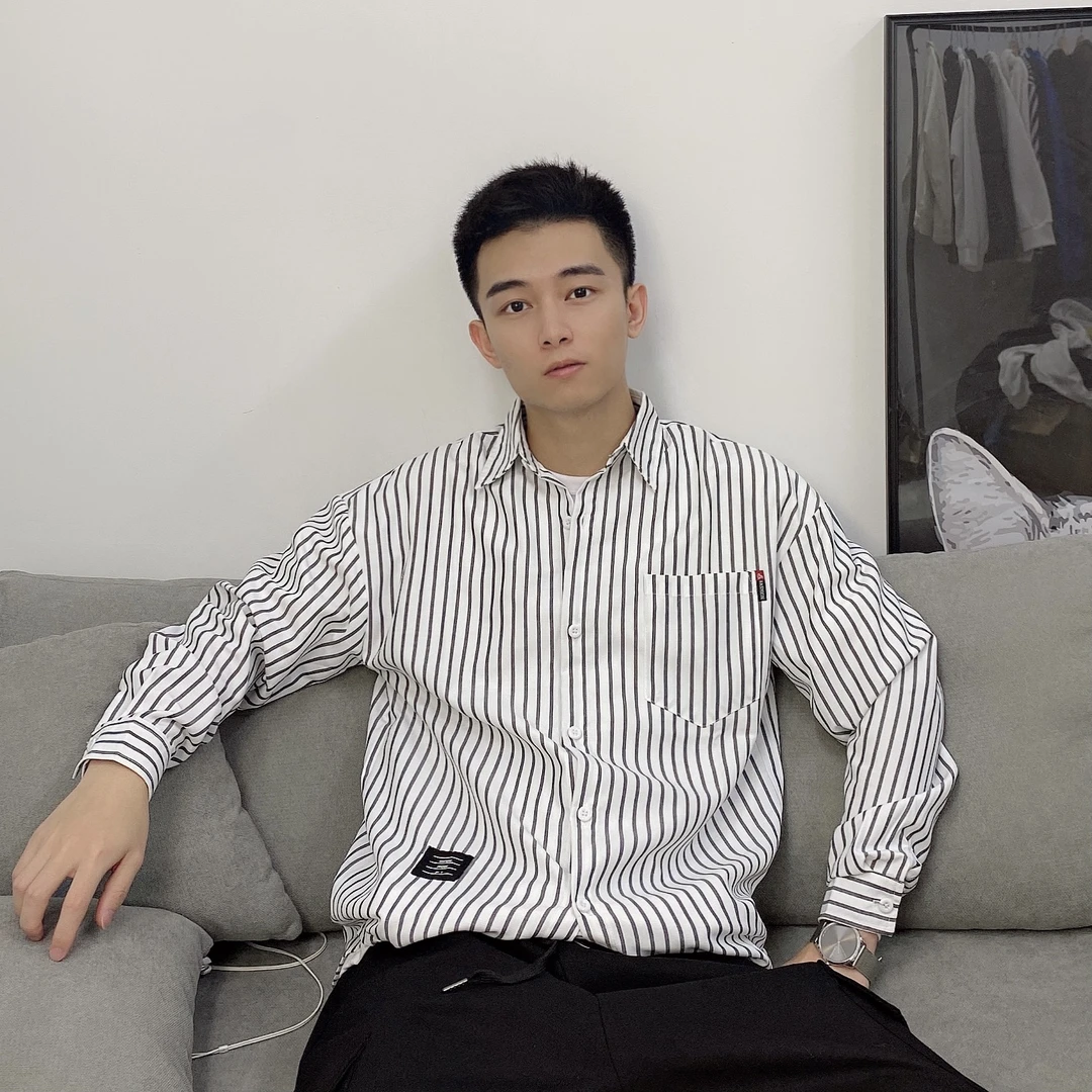 Tailor cat条纹牛津纺宽松衬衣内搭外穿商务休闲王时鹏衬衫550