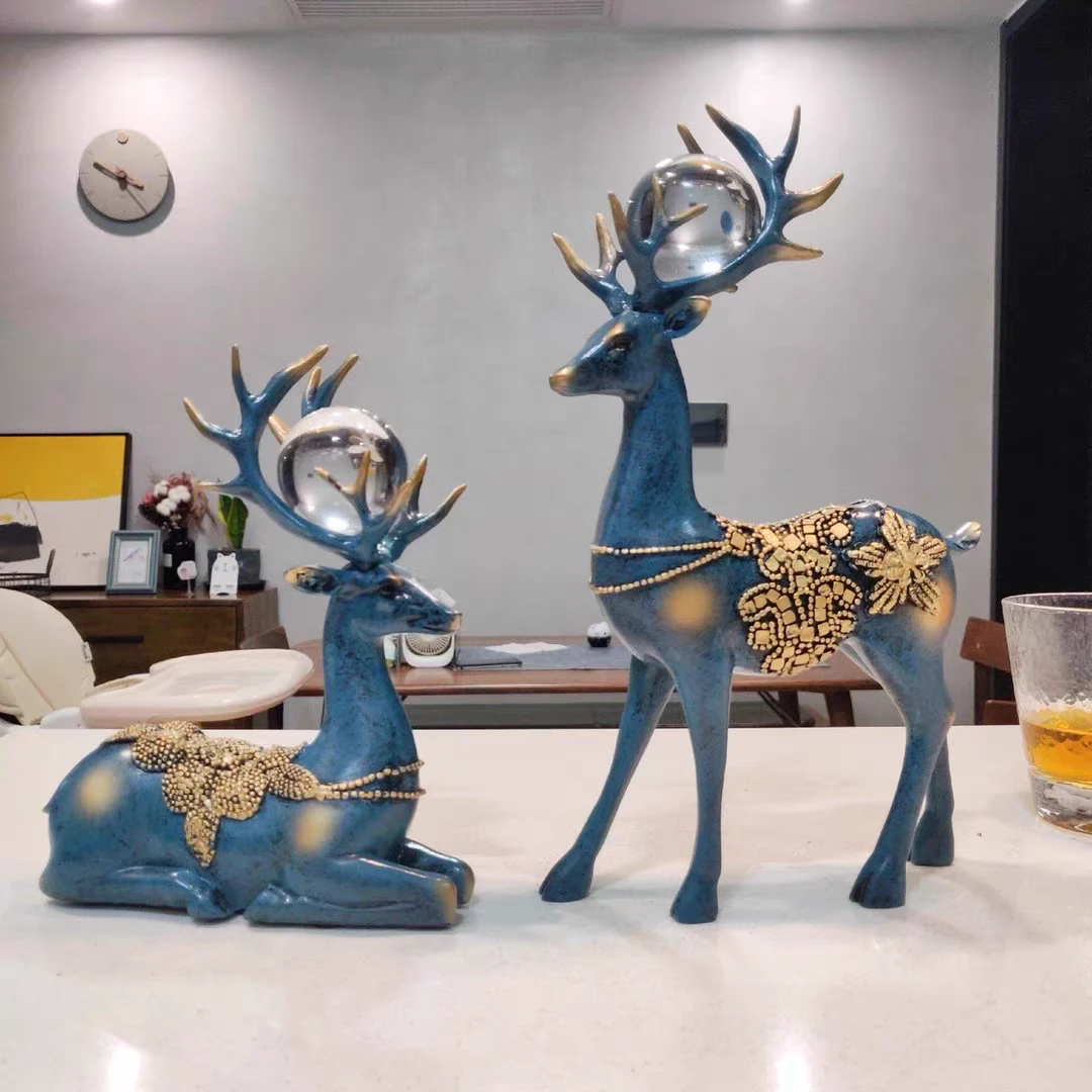 【桐桐】北欧一鹿相随摆件客厅电视柜酒柜工艺品创意家居软装梅花鹿