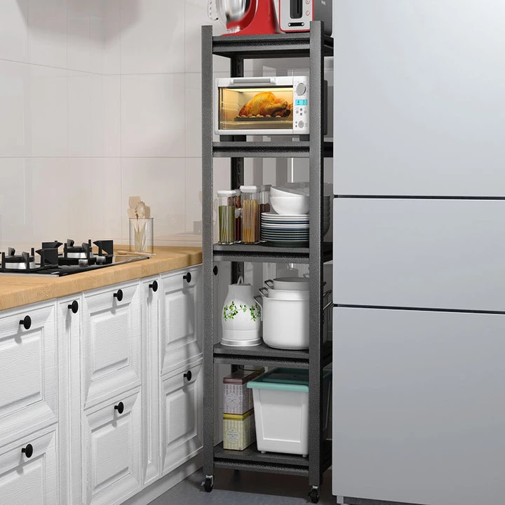 厨房置物架夹缝冰箱侧落地式微波炉收纳多功能转角多层防锈货架子