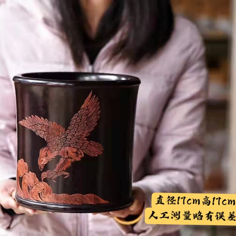 杉杉秀一榀非洲紫檀笔筒简约木制大号笔筒红木高档桌面书画收纳筒