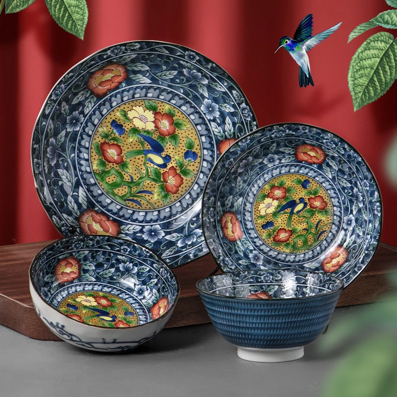 美浓烧日本进口家用陶瓷餐具轻奢高端高颜值饭碗汤碗盘子大号餐盘