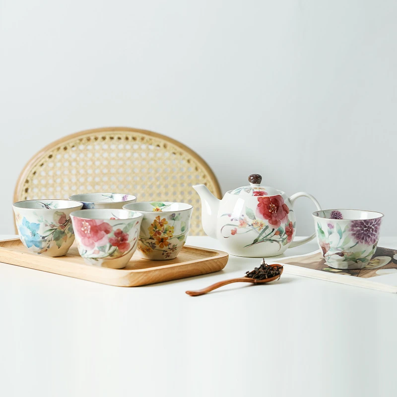 【和蓝一壶五杯茶具套装】 日本进口日式居家品茶待客茶壶杯