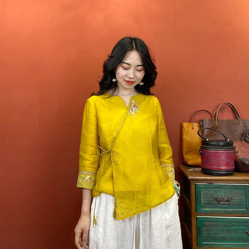 【羊在在】仙风刺绣小衫夏季新中式气质短款中国风上衣复古SY299