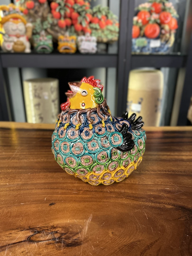 【金钱鸡】石湾公仔陶艺工艺品尺寸16*13*17CM