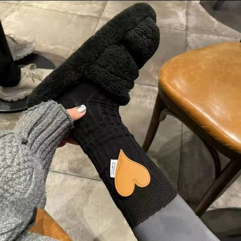 秋冬新款双针织女袜手工缝制桃心潮袜