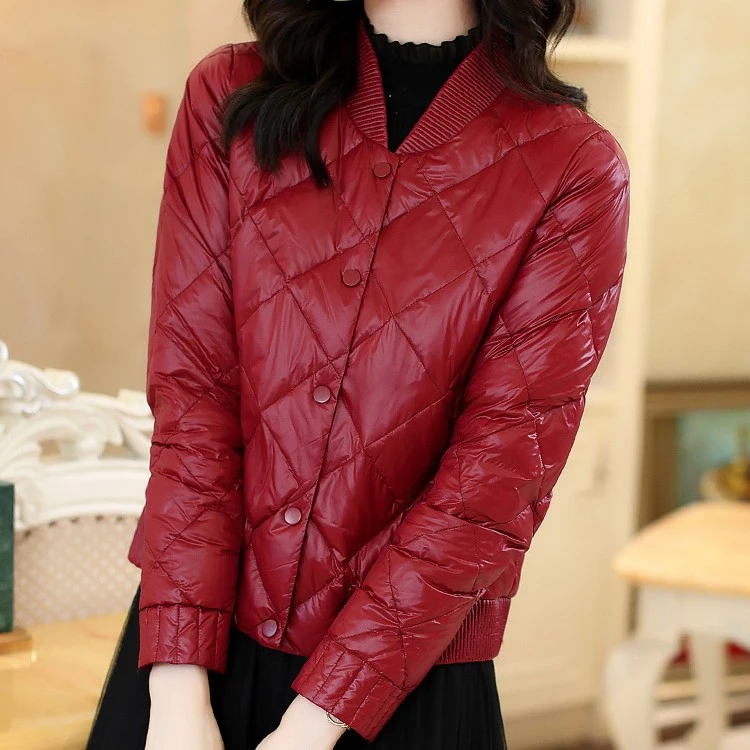 冬上新轻薄保暖冬季短款棒球白鹅绒羽绒服外套女Y2124404纯色