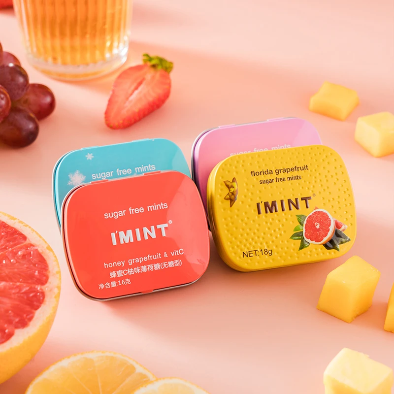 I'MINT益美滋无蔗糖薄荷糖清新香甜果味糖果便携小铁盒有玫瑰味 A