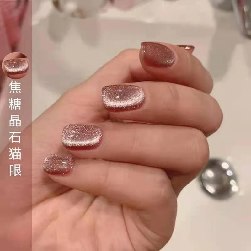 《中长款》焦糖色晶石猫眼显白成品穿戴美甲贴片163