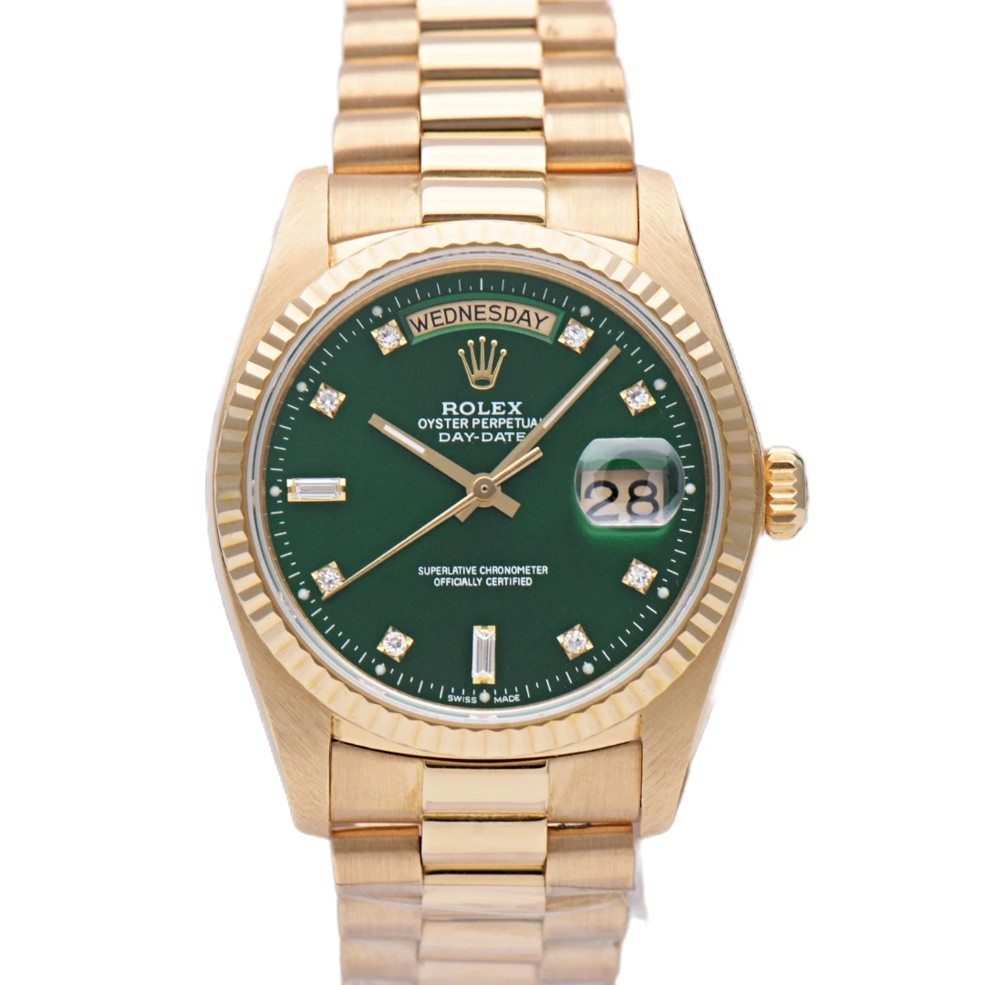 99新 Rolex/劳力士 泽泰/日历型18238绿盘18K黄金36mm/自动机械表