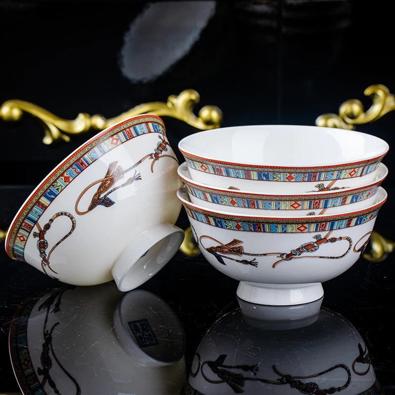 东方骏马6英寸泡面碗4个装景德镇家用陶瓷碗盘餐具北欧高颜值防烫
