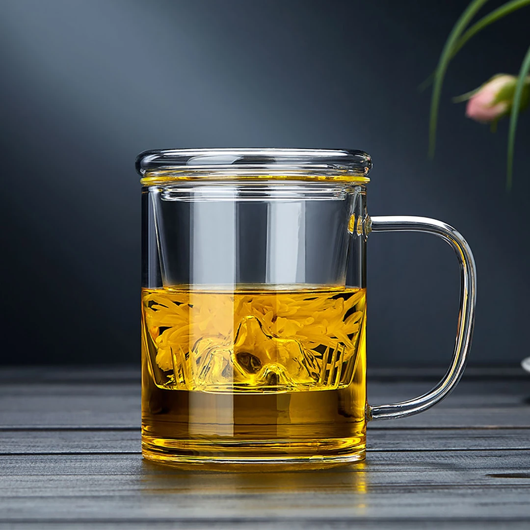 全度玻璃杯过滤带把创意观山杯泡花茶杯家用耐热水杯子夏季办公室