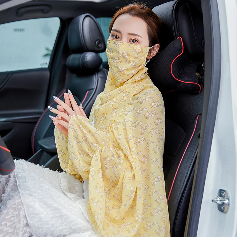 夏季防晒手套手袖护臂口罩一体女士薄加长款骑行开车袖子冰爽袖套