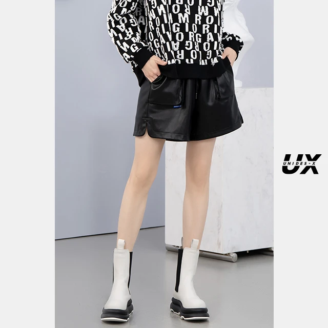 五分皮短裤女UX黑色小个子低腰时尚百搭中裤潮ins