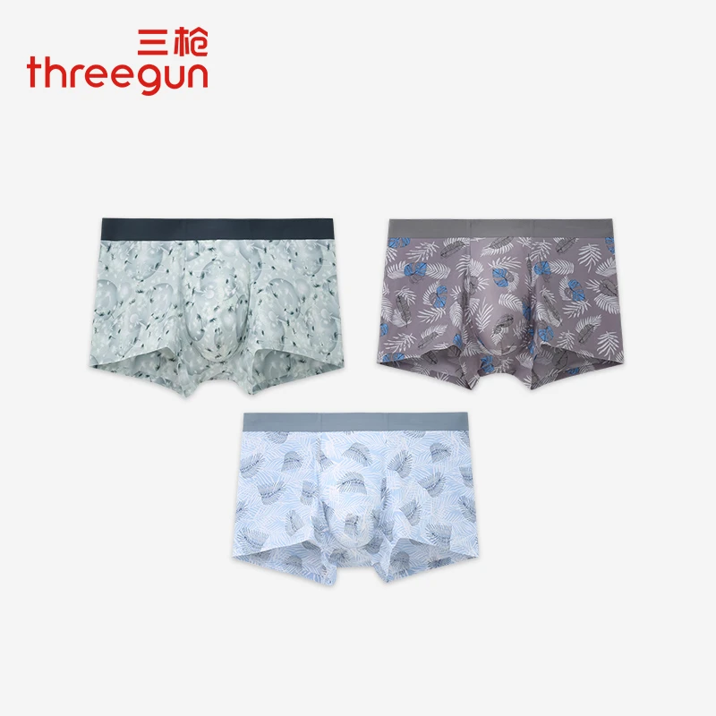 3条装 三枪冰丝内裤男印花无痕薄款平脚裤50789B
