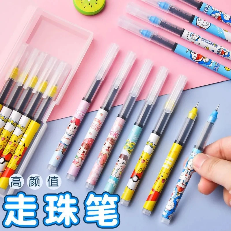 高颜值卡通直液式速干走珠笔全针管黑色笔芯中性笔大容量写字水笔