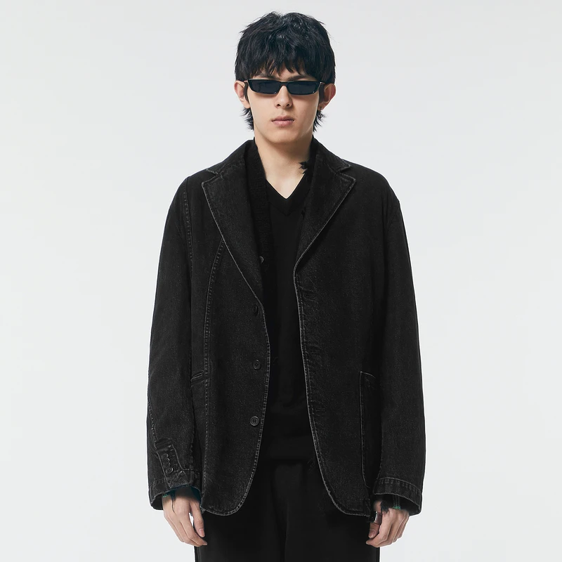 速写男装冬折扣新品西服外套中长款立挺水洗牛仔外套9L9702020