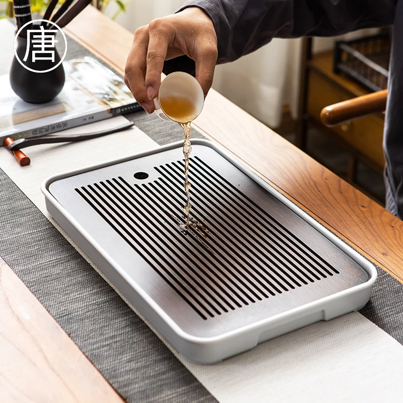 现代家用茶盘小型托盘简约轻奢功夫茶具茶海沥水茶台干泡台新中式