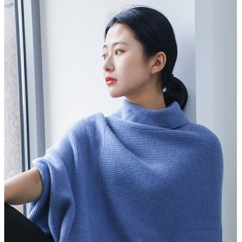 zmbeaute  高领细抽条不规则羊绒衫宽松针织衫马甲背心