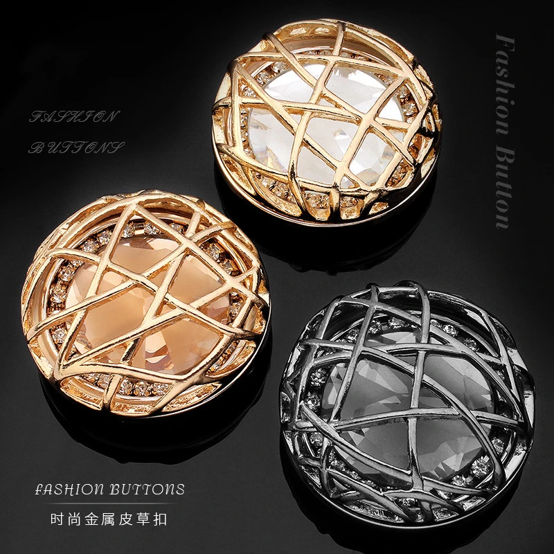 金属纽扣羊绒大衣貂皮外套高档百搭圆形镂空镶钻金色装饰大号扣子