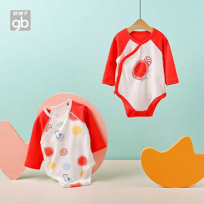 GB好孩子婴儿包屁衣宝宝四季款三角哈衣新生儿长袖爬服双层护肚