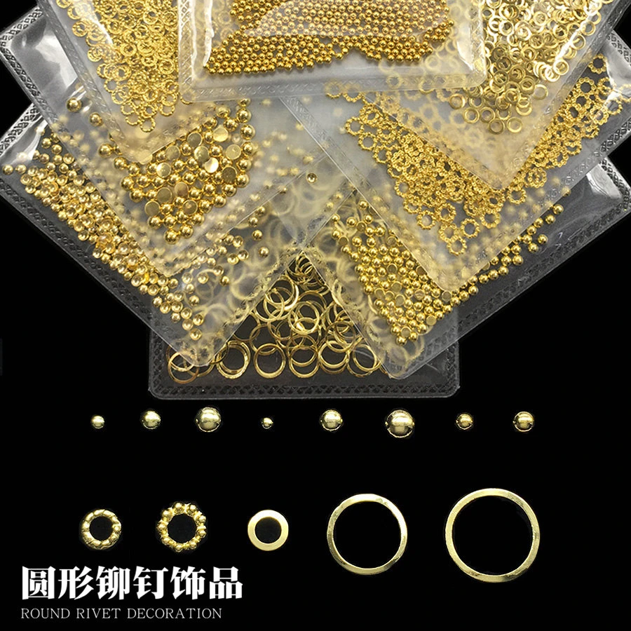 金色铆钉金属窝钉半圆形甜甜圈DIY日系美甲合金饰品镂空指甲装饰