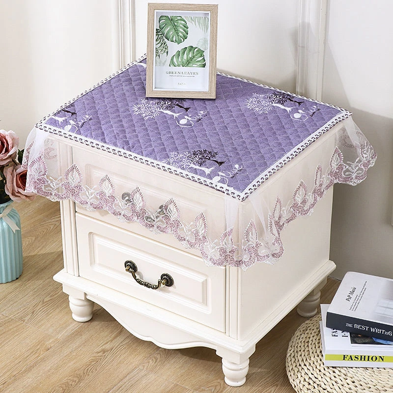 龙禾欧式四方盖巾蕾丝防尘罩床头柜印花透气柔软防滑多用巾盖布