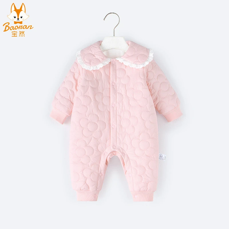 宝然宝宝棉衣哈衣薄绒棉服洋气公主连体衣婴儿秋冬外出服外套9289
