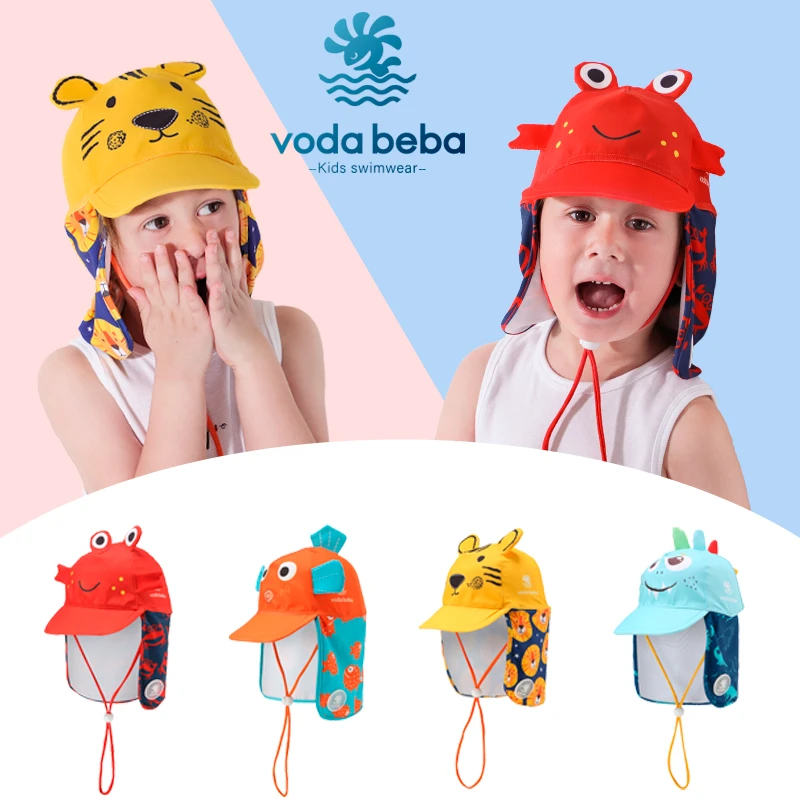 VODA BEBA儿童防晒帽防紫外线海边沙滩薄款护颈遮阳大檐防晒泳帽