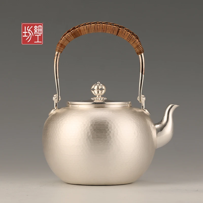 【细工坊】望月银壶银煮水壶手工银壶 足银999烧水壶 茶壶茶具