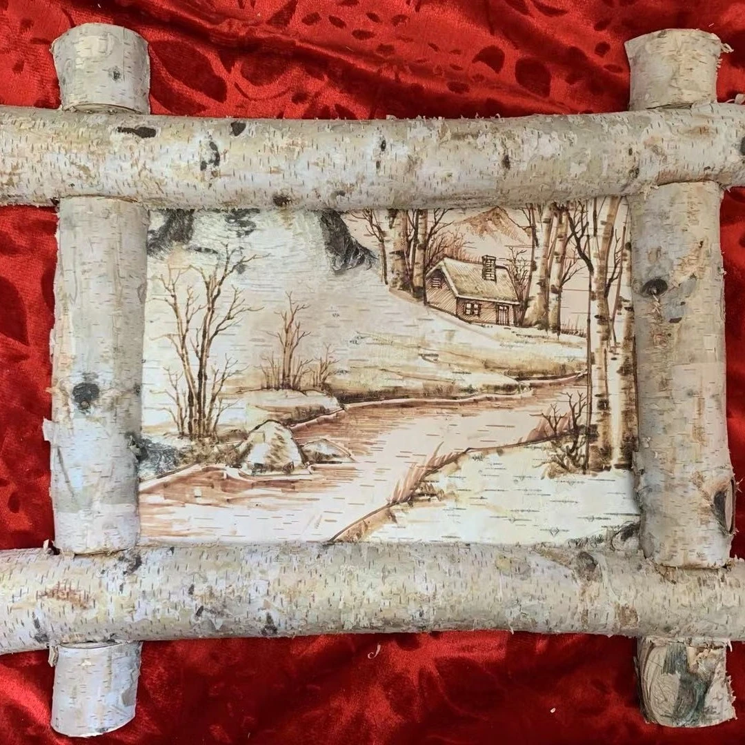 黑龙江白桦树皮 田园风情工艺画 装饰画