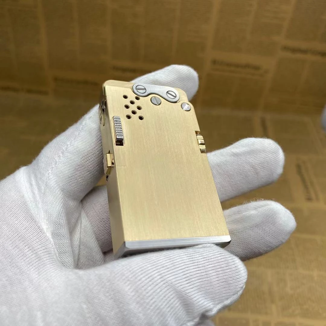手工半自动机械战甲按压式银色龙舌打火机纯铜点火火具