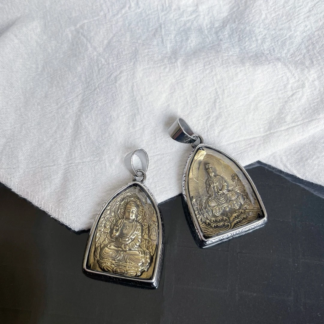 梵亚格 不锈钢吊坠 禅意守护牌霸气朋克风复古民族风项链潮流饰品