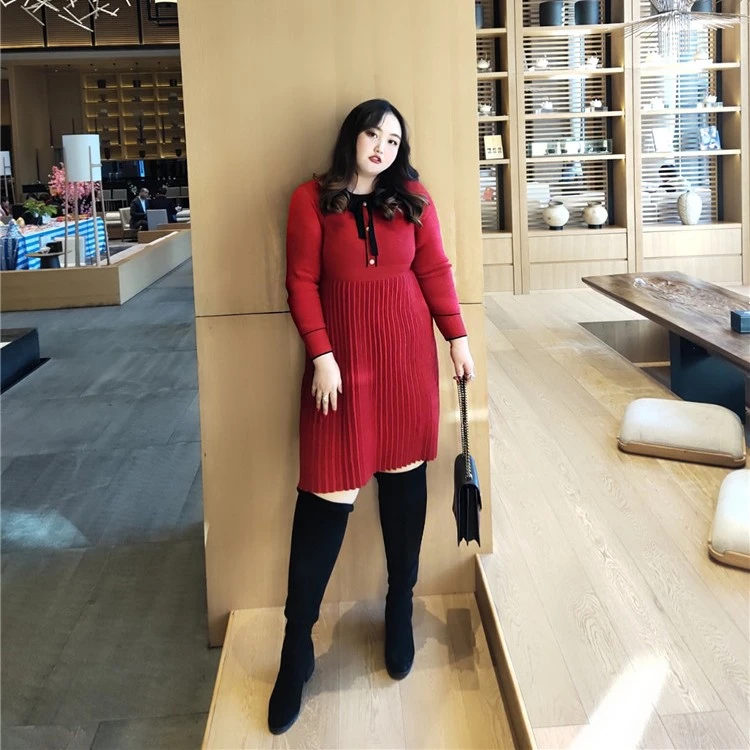 【钻石家大码】少女蝴蝶结减龄胖mm针织连衣裙 OP20001