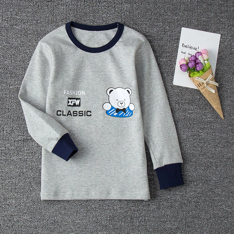 儿童秋衣全棉宝宝中大童男孩内衣男女童睡衣单件上衣学生睡衣全棉