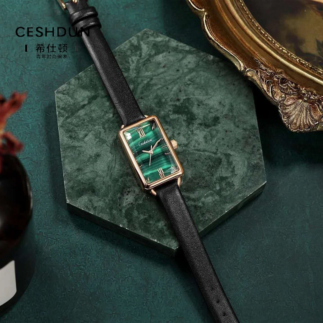 CESHDUN/希仕顿简约复古方形小绿表女生轻奢小众气质百搭女性腕表