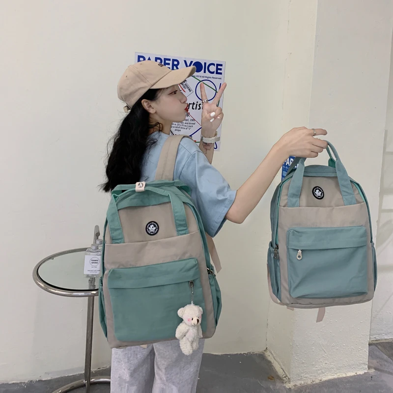 中学生书包女简约百搭电脑包双肩包可爱少女初中生背包大容量5007